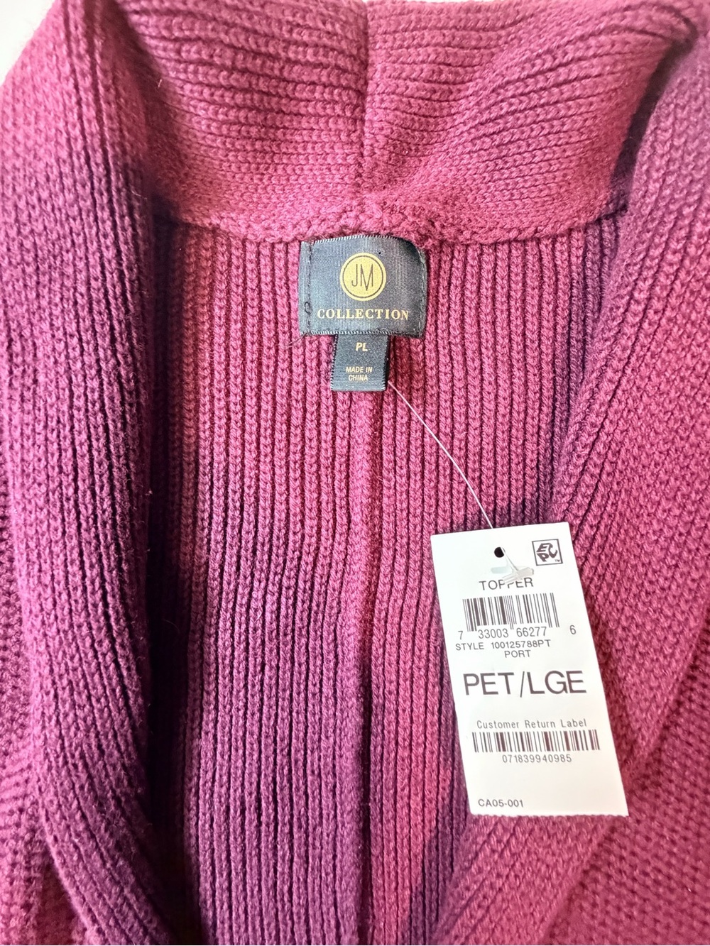 JM Collection Port Ribbed Open-Front Cardigan - Picture 2 of 3